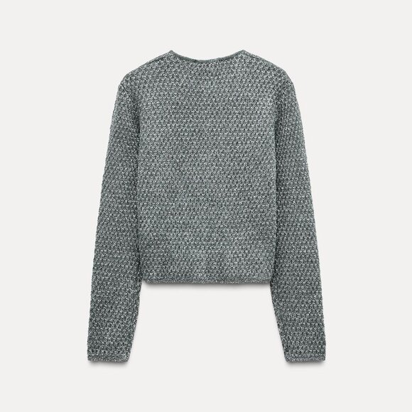 NWT Zara Silver Cardigan with Metallic Threads & Sequins Size XL - Picture 4 of 7